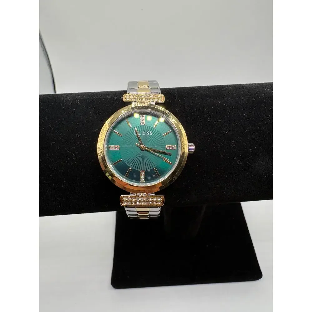 Guess GW0762L6 Two Tone Green Dial Watch Women's 28mm Crystal Accent